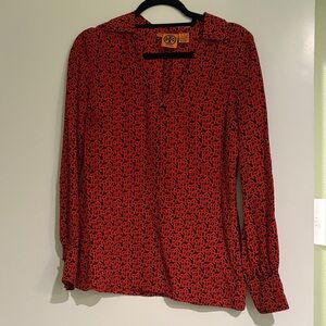 Tory Burch Red and Black Patterned Blouse